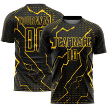 Загрузить изображение в средство просмотра галереи, Custom Black Yellow Lightning Sublimation Soccer Uniform Jersey
