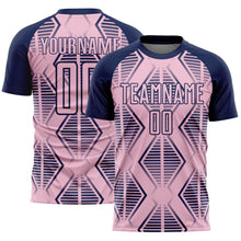 Laden Sie das Bild in den Galerie-Viewer, Custom Light Pink Navy Geometric Shapes Sublimation Soccer Uniform Jersey
