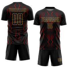 Загрузить изображение в средство просмотра галереи, Custom Black Red-Old Gold Geometric Shapes Sublimation Soccer Uniform Jersey
