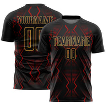 Загрузить изображение в средство просмотра галереи, Custom Black Red-Old Gold Geometric Shapes Sublimation Soccer Uniform Jersey
