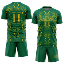 Загрузить изображение в средство просмотра галереи, Custom Kelly Green Yellow Geometric Shapes Sublimation Soccer Uniform Jersey
