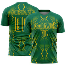 Загрузить изображение в средство просмотра галереи, Custom Kelly Green Yellow Geometric Shapes Sublimation Soccer Uniform Jersey
