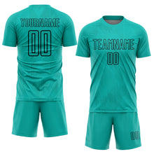 Загрузить изображение в средство просмотра галереи, Custom Aqua Black Geometric Shapes Sublimation Soccer Uniform Jersey
