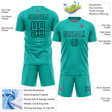 Загрузить изображение в средство просмотра галереи, Custom Aqua Black Geometric Shapes Sublimation Soccer Uniform Jersey
