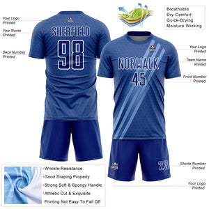 Custom Royal White Diagonal Lines Sublimation Soccer Uniform Jersey