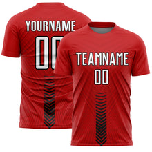 Загрузить изображение в средство просмотра галереи, Custom Red White-Black Arrow Shapes Sublimation Soccer Uniform Jersey
