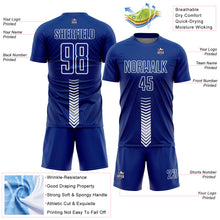 Загрузить изображение в средство просмотра галереи, Custom Royal White Arrow Shapes Sublimation Soccer Uniform Jersey
