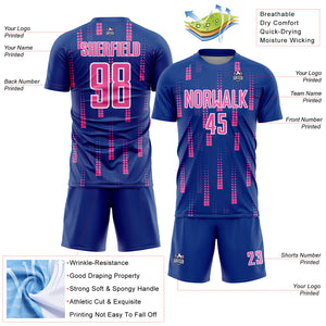 Custom Royal Pink-White Geometric Shapes Sublimation Soccer Uniform Jersey