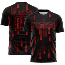 Load image into Gallery viewer, Custom Black Red Geometric Shapes Sublimation Soccer Uniform Jersey
