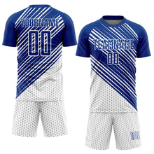 Загрузить изображение в средство просмотра галереи, Custom Royal White Diagonal Lines Sublimation Soccer Uniform Jersey
