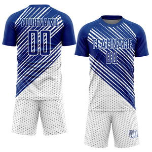 Custom Royal White Diagonal Lines Sublimation Soccer Uniform Jersey