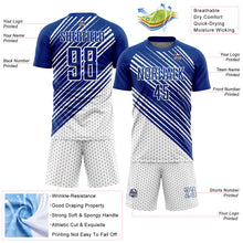 Загрузить изображение в средство просмотра галереи, Custom Royal White Diagonal Lines Sublimation Soccer Uniform Jersey
