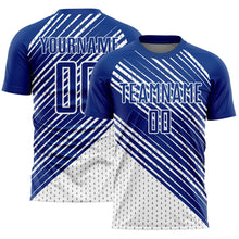 Загрузить изображение в средство просмотра галереи, Custom Royal White Diagonal Lines Sublimation Soccer Uniform Jersey
