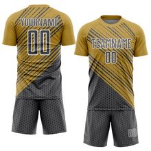 Charger l&#39;image dans la galerie, Custom Old Gold Steel Gray White Diagonal Lines Sublimation Soccer Uniform Jersey
