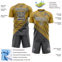 Charger l&#39;image dans la galerie, Custom Old Gold Steel Gray White Diagonal Lines Sublimation Soccer Uniform Jersey
