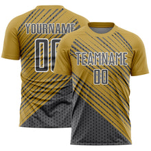 Charger l&#39;image dans la galerie, Custom Old Gold Steel Gray White Diagonal Lines Sublimation Soccer Uniform Jersey
