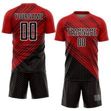 Загрузить изображение в средство просмотра галереи, Custom Red Black-White Diagonal Lines Sublimation Soccer Uniform Jersey
