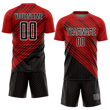 Custom Red Black-White Diagonal Lines Sublimation Soccer Uniform Jersey