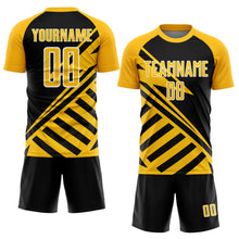 Load image into Gallery viewer, Custom Black Gold-White Lines Sublimation Soccer Uniform Jersey
