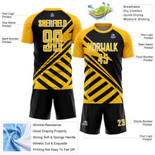 Load image into Gallery viewer, Custom Black Gold-White Lines Sublimation Soccer Uniform Jersey
