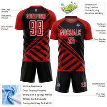 Загрузить изображение в средство просмотра галереи, Custom Black Red-White Lines Sublimation Soccer Uniform Jersey
