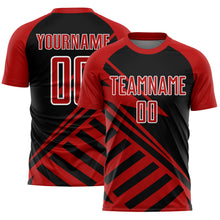 Загрузить изображение в средство просмотра галереи, Custom Black Red-White Lines Sublimation Soccer Uniform Jersey
