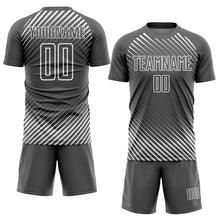 Загрузить изображение в средство просмотра галереи, Custom Steel Gray White Diagonal Lines Sublimation Soccer Uniform Jersey
