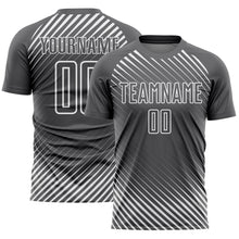 Загрузить изображение в средство просмотра галереи, Custom Steel Gray White Diagonal Lines Sublimation Soccer Uniform Jersey
