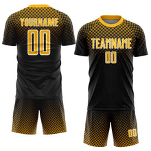 Charger l&#39;image dans la galerie, Custom Black Gold-White Halftone Dots Sublimation Soccer Uniform Jersey
