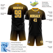 Charger l&#39;image dans la galerie, Custom Black Gold-White Halftone Dots Sublimation Soccer Uniform Jersey
