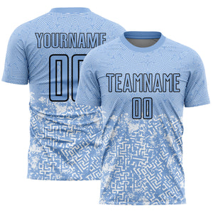 Custom Light Blue Black Geometric Shapes Sublimation Soccer Uniform Jersey