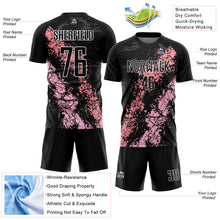 Загрузить изображение в средство просмотра галереи, Custom Black Light Pink-Medium Pink Dripping Splatter Art Sublimation Soccer Uniform Jersey
