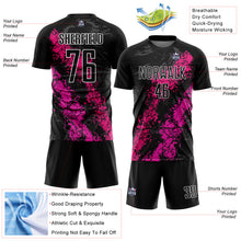 Загрузить изображение в средство просмотра галереи, Custom Black Hot Pink-Deep Pink Dripping Splatter Art Sublimation Soccer Uniform Jersey
