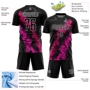 Custom Black Hot Pink-Deep Pink Dripping Splatter Art Sublimation Soccer Uniform Jersey