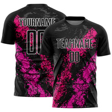 Загрузить изображение в средство просмотра галереи, Custom Black Hot Pink-Deep Pink Dripping Splatter Art Sublimation Soccer Uniform Jersey
