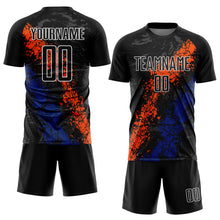 Загрузить изображение в средство просмотра галереи, Custom Black Orange-Royal Dripping Splatter Art Sublimation Soccer Uniform Jersey
