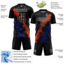 Загрузить изображение в средство просмотра галереи, Custom Black Orange-Royal Dripping Splatter Art Sublimation Soccer Uniform Jersey
