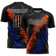 Загрузить изображение в средство просмотра галереи, Custom Black Orange-Royal Dripping Splatter Art Sublimation Soccer Uniform Jersey
