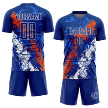 Загрузить изображение в средство просмотра галереи, Custom Royal Orange-White Dripping Splatter Art Sublimation Soccer Uniform Jersey
