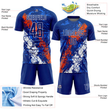 Загрузить изображение в средство просмотра галереи, Custom Royal Orange-White Dripping Splatter Art Sublimation Soccer Uniform Jersey
