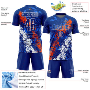 Custom Royal Orange-White Dripping Splatter Art Sublimation Soccer Uniform Jersey