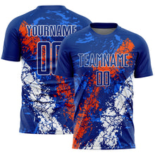 Charger l&#39;image dans la galerie, Custom Royal Orange-White Dripping Splatter Art Sublimation Soccer Uniform Jersey
