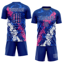 Charger l&#39;image dans la galerie, Custom Royal Pink-White Dripping Splatter Art Sublimation Soccer Uniform Jersey
