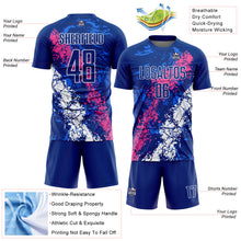 Charger l&#39;image dans la galerie, Custom Royal Pink-White Dripping Splatter Art Sublimation Soccer Uniform Jersey
