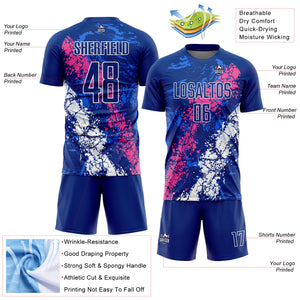 Custom Royal Pink-White Dripping Splatter Art Sublimation Soccer Uniform Jersey