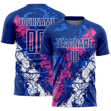 Charger l&#39;image dans la galerie, Custom Royal Pink-White Dripping Splatter Art Sublimation Soccer Uniform Jersey
