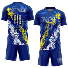 Charger l&#39;image dans la galerie, Custom Royal Light Yellow-White Dripping Splatter Art Sublimation Soccer Uniform Jersey
