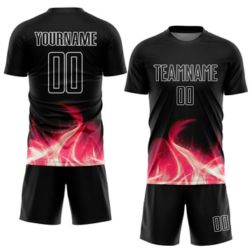 Custom Black White Flame Sublimation Soccer Uniform Jersey