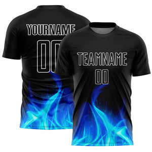 Custom Black White Flame Sublimation Soccer Uniform Jersey