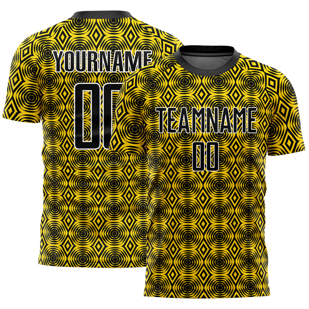 Custom Yellow Black-White Geometric Shapes Sublimation Soccer Uniform Jersey